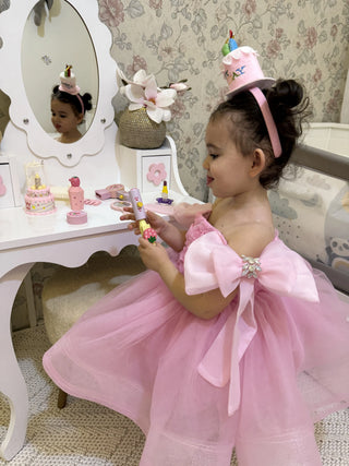 Royal Pink Rose Organza Sleeve Embellished Girl's Evening Dress