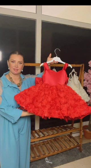 Lose Red Strappy Girl's Evening Dress