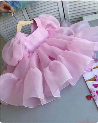 Perry Pink Square Neck Designer Dress