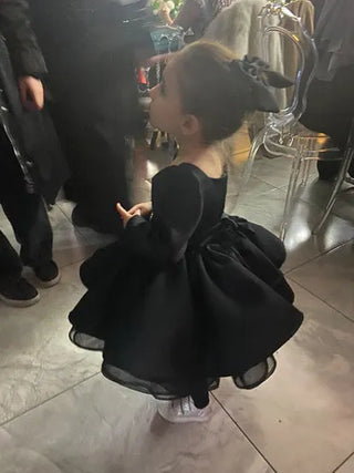 Oscar Satin Black Belted Designer Dress