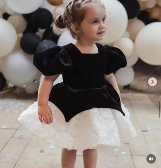 Perlina Black Balloon Sleeve Girl's Dress