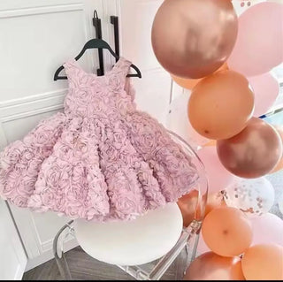 Olympus Powder Pink Rose Embossed Sleeveless Girl's Evening Dress