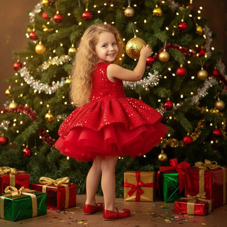 Hazel Red Embellished Dress with Ribbon on Shoulders