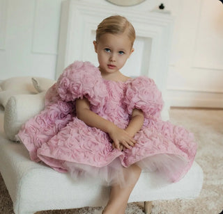 Magnolia Powder Pink Rose Round Neck V-Back Girl's Dress