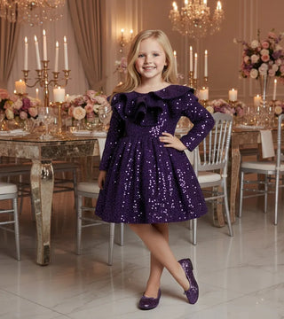 Milano Purple Double Valon Long Sleeve Dress