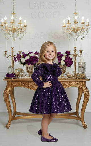 Milano Purple Double Valon Long Sleeve Dress