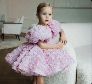 Magnolia Powder Pink Rose Round Neck V-Back Girl's Dress