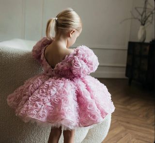 Magnolia Powder Pink Rose Round Neck V-Back Girl's Dress