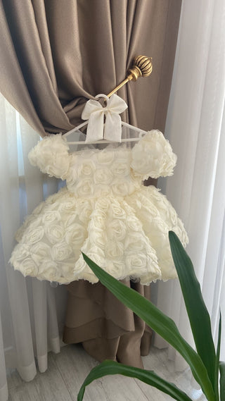 Magnolia Cream Rose Embossed Girl's Evening Dress