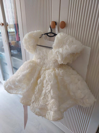 Magnolia Cream Rose Embossed Girl's Evening Dress