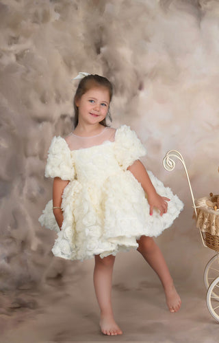 Magnolia Cream Rose Embossed Girl's Evening Dress