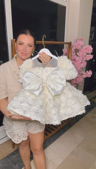 Magnolia Cream Rose Embossed Girl's Evening Dress