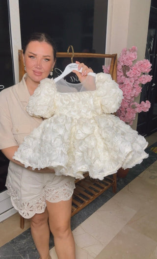 Magnolia Cream Rose Embossed Girl's Evening Dress