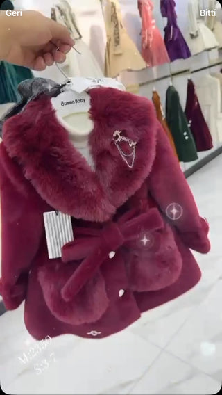 Premium Burgundy Angora Fur Skirt and Coat Set of 6.