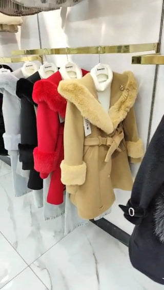 Premium Camel Color Angora Fur Trousers 3-Piece Set