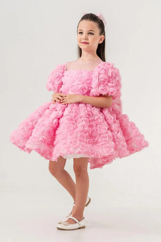 Magnolia Pink Rose Embossed Girl's Evening Dress