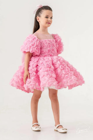 Magnolia Pink Rose Embossed Girl's Evening Dress
