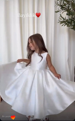 Elsa Midi Length White Satin Dress