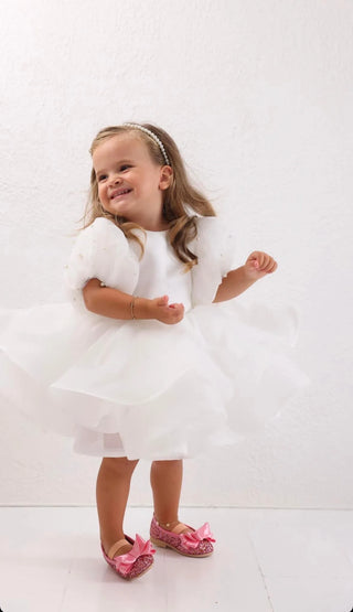 Barbara the Pearl White Lettuce Skirt Girl's Dress