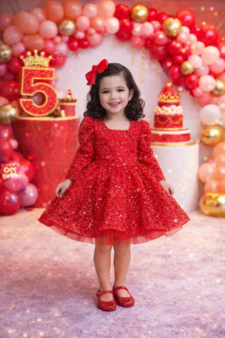 Anastasia Red Stone Embellished Puffy Dress
