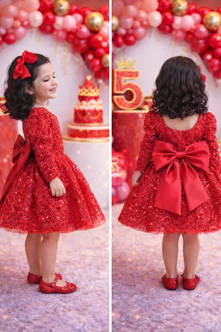 Anastasia Red Stone Embellished Puffy Dress
