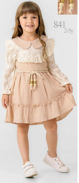 Vintage Cream 3-Piece Set with Lace Collar for Girls