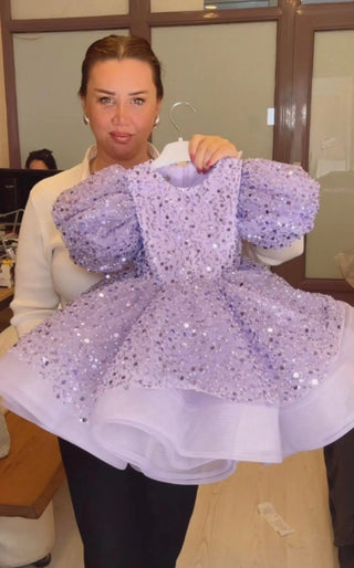 Elegant Lilac Low-Cut Closed Bicycle Collar Dress