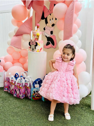 Olympus Powder Pink Sleeveless Girls' Evening Dress with Bow Detail on the Shoulders