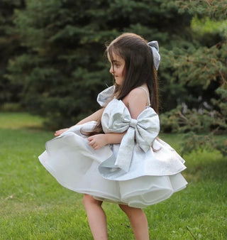 Royal Silver Glittery Girls' Evening Dress
