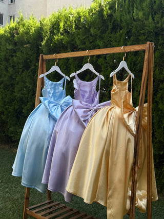 Elsa Baby Blue Satin Train Girl's Wedding Dress