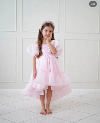 Elizya Pink Organza Fabric Girl's Dress with Train