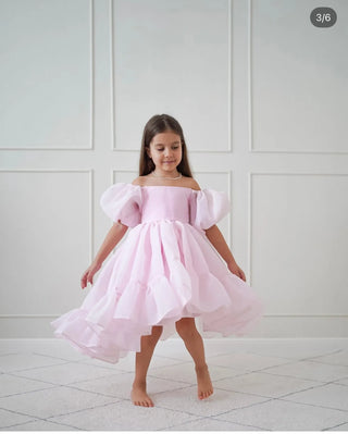 Elizya Pink Organza Fabric Girl's Dress with Train