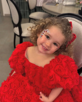 Magnolia Red Rose Embossed Girl's Evening Dress