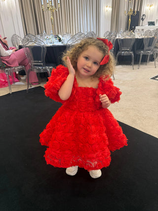 Magnolia Red Rose Embossed Girl's Evening Dress