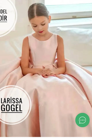 Elsa Salmon Color Satin Train Baby Girl Wedding Dress