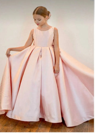 Elsa Salmon Color Satin Train Baby Girl Wedding Dress