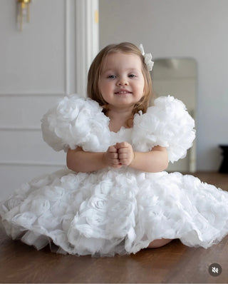 Magnolia White Rose Embossed Girl's Evening Dress