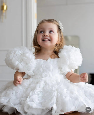 Magnolia White Rose Embossed Girl's Evening Dress