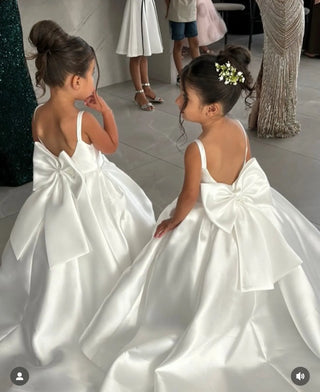 Elsa Off-White Satin Train Baby Girl Wedding Dress