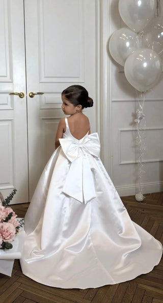 Elsa Off-White Satin Train Baby Girl Wedding Dress