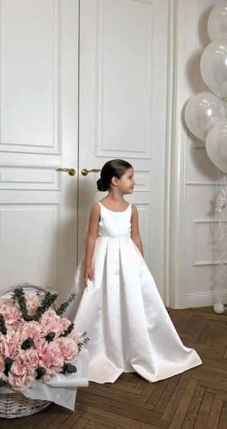 Elsa Off-White Satin Train Baby Girl Wedding Dress