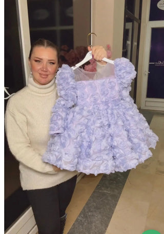 Magnolia Lilac Long Sleeve Rose Organza Children's Evening Dress