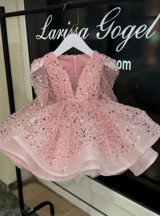 Alyona Powder Pink Lettuce Skirt Evening Dress