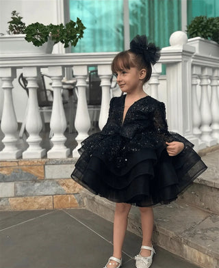 Alyona Black Lettuce Skirt Evening Dress