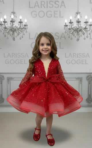Alyona Red Lettuce Skirt Girl Dress