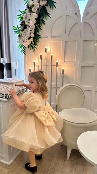 Barbara the Pearl Beige Lettuce Skirt Girl's Dress