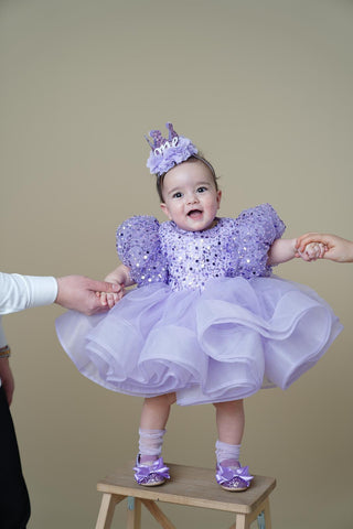Diana Lilac Back V-Neck Lettuce Skirt Dress