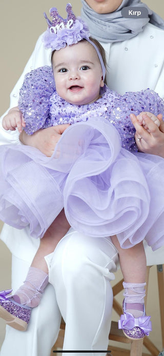 Diana Lilac Back V-Neck Lettuce Skirt Dress
