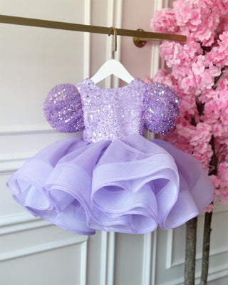 Diana Lilac Back V-Neck Lettuce Skirt Dress
