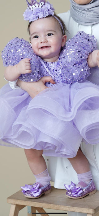 Diana Lilac Back V-Neck Lettuce Skirt Dress
